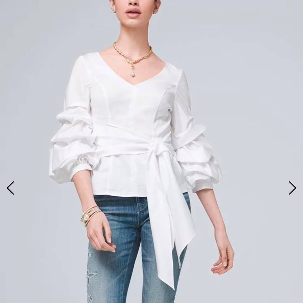 Brand new Drama Sleeve Denim Blouse | White House Black Market